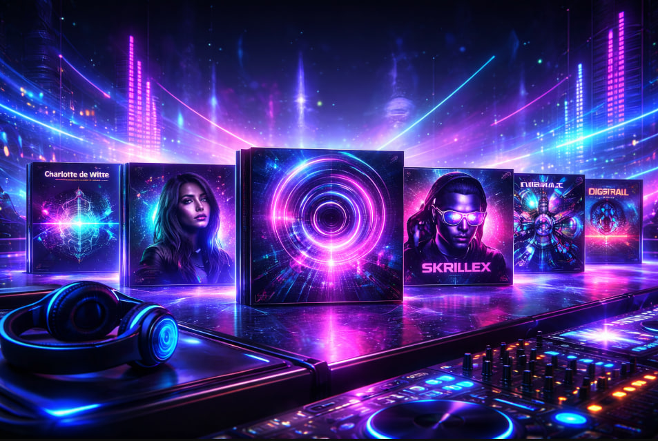 Album DJ terbaik 2025 dengan visual musik elektronik futuristik